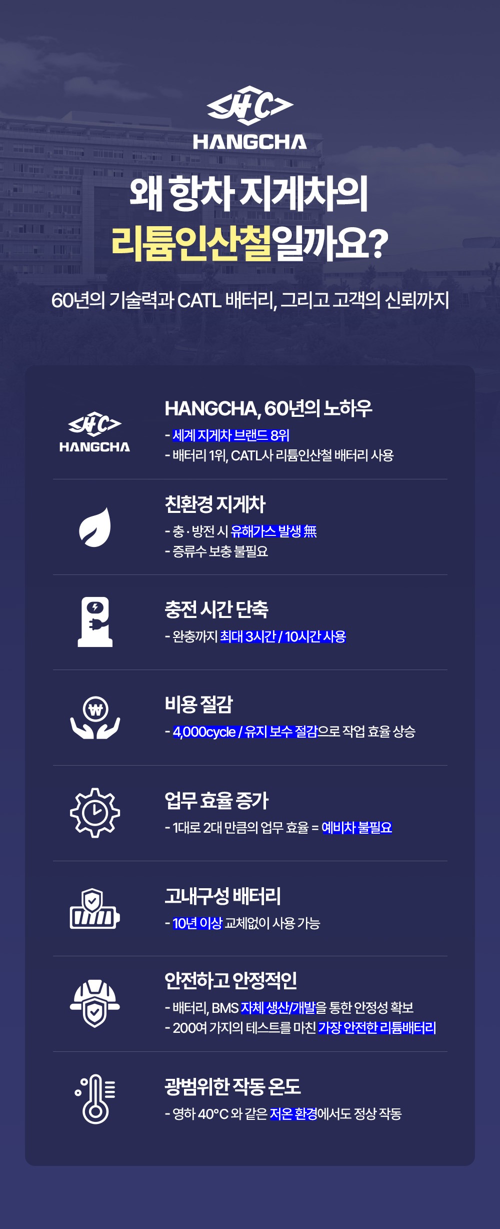 항차 XE시리즈가 리튬 인산철 배터리를 선택한 이유